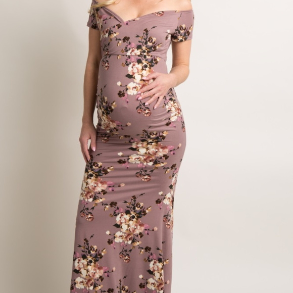 Pinkblush Dresses & Skirts - Purple Floral Off Shoulder Wrap Maternity Dress